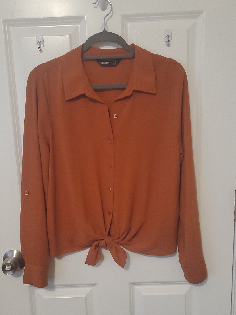 Simply Vera Vera Wang Burnt Orange Tie-Front Button Down Blouse